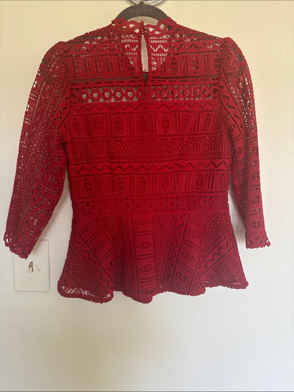 Anthropologie Moulinette Soeurs Tamara Red Lace Peplum Blouse Top - Picture 4 of 4